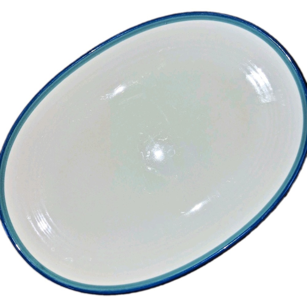 Pfaltzgraff Oval Serving Platter White Blue Rim Stoneware USA